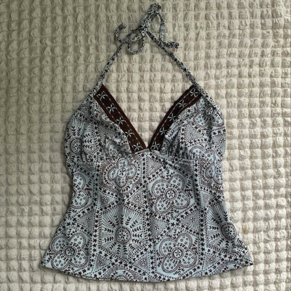 Vintage Leilani Blue and Brown Beaded Halter Top